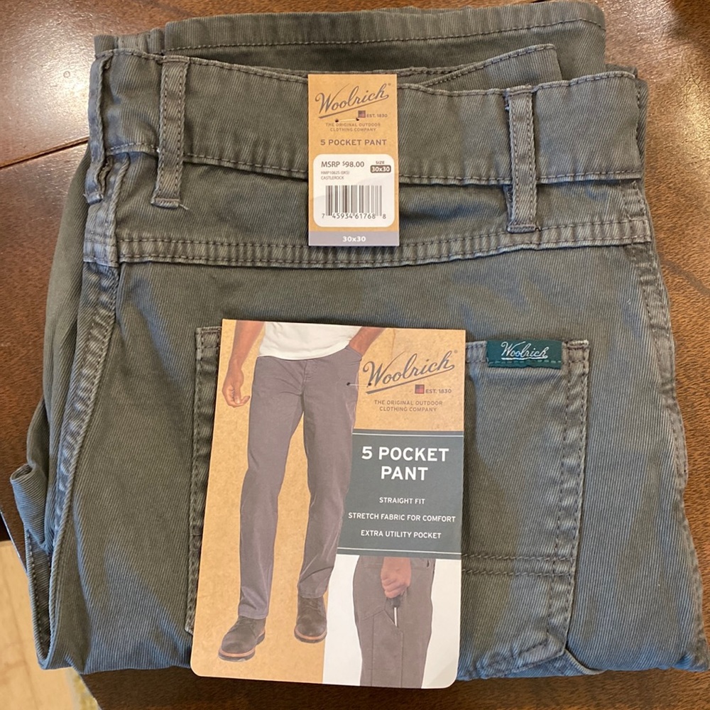 Woolrich 5 pocket pant, straight fit. 30x30. New with tags still on.